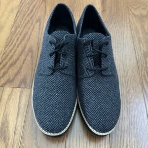 Eileen Fisher Eddy Platform Oxfords Grey Herringbone Tweed Lace Up Shoe Size 7.5